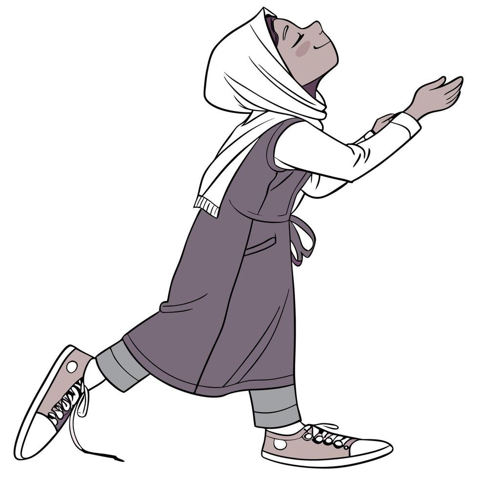 a cartoon girl in a hijab is running vector
