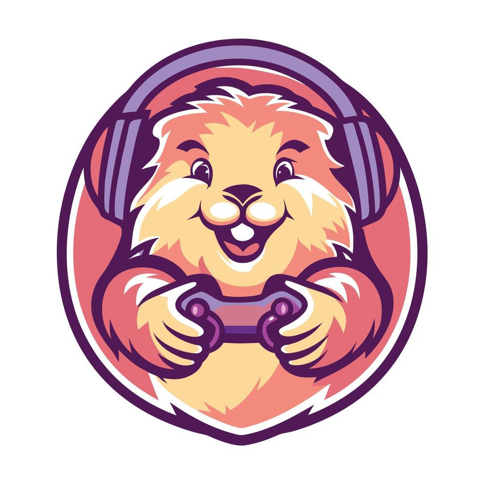 a cute little beaver holding a controller vector