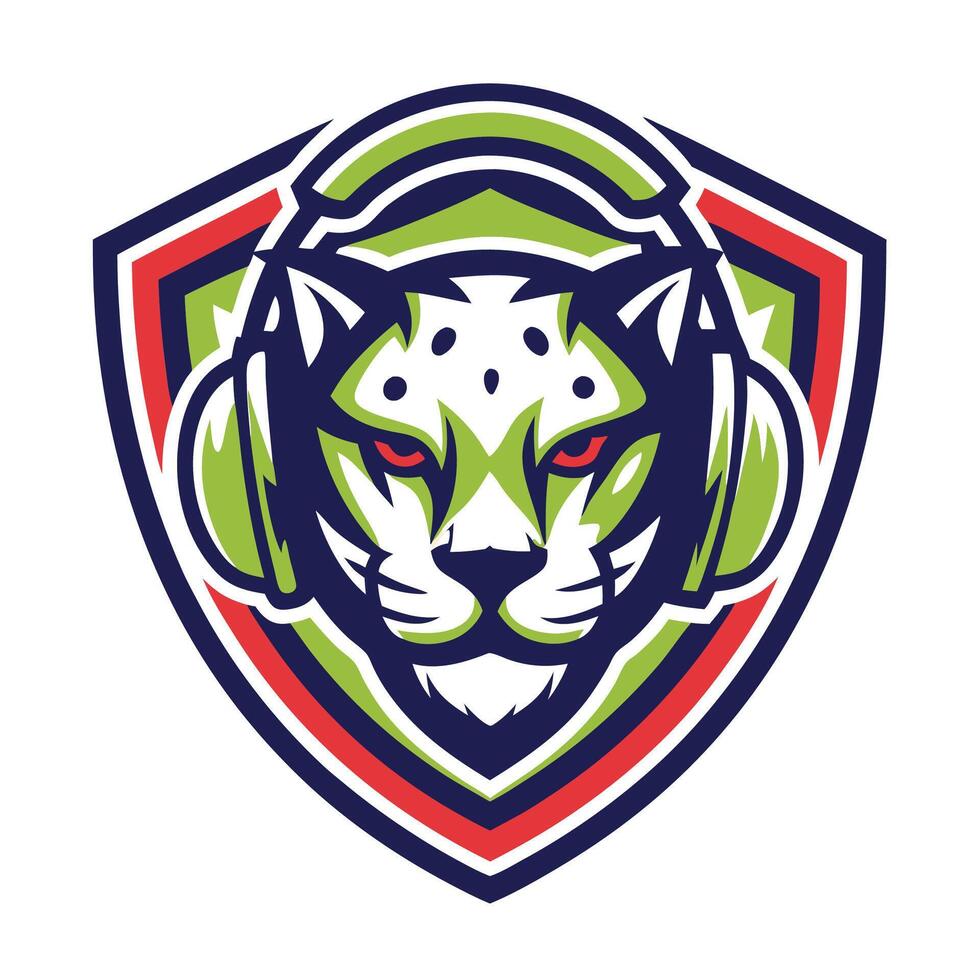 mascot icon illustration of a leopard with headphones on head viewed from side on isolated background vector