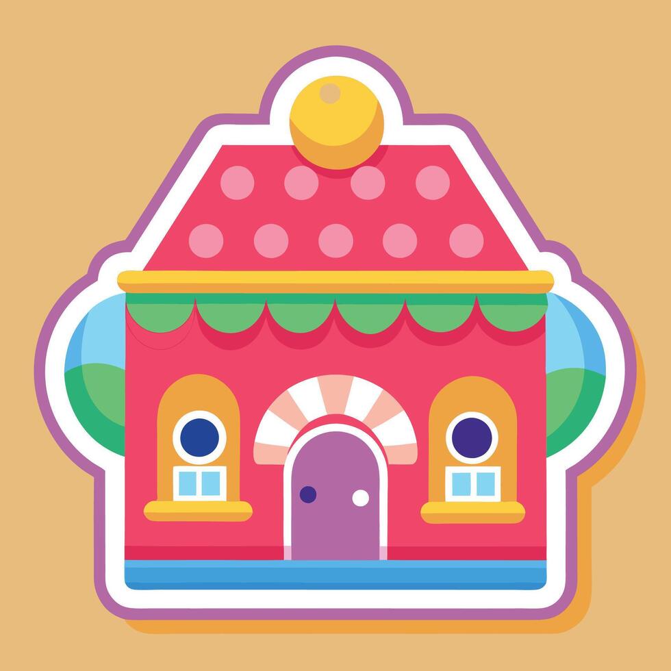 a sticker of a house with a roof and windows vector