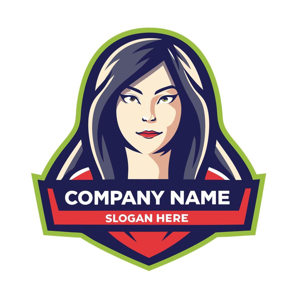 a woman's face with the word company name on it vector