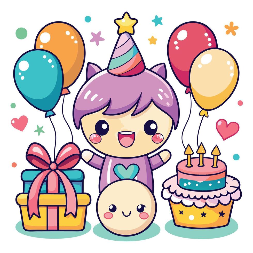 birthday card with a cute cat and balloons vector