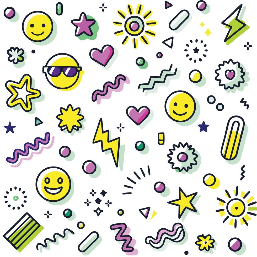 a colorful pattern with various objects symbols vector