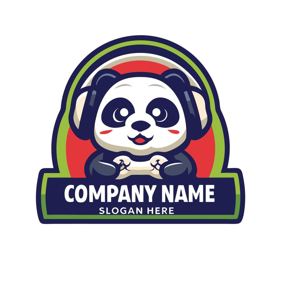 a panda bear wearing headphones logo design vector