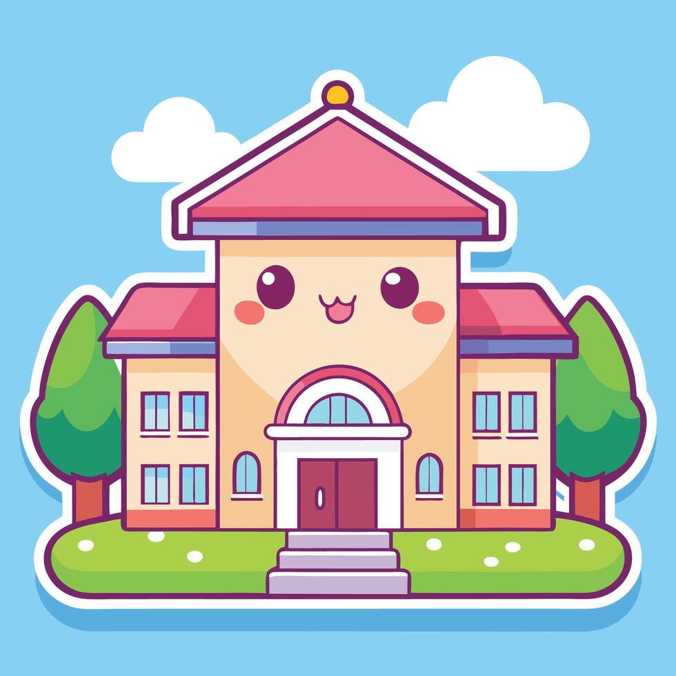 a cartoon school building with a big window vector