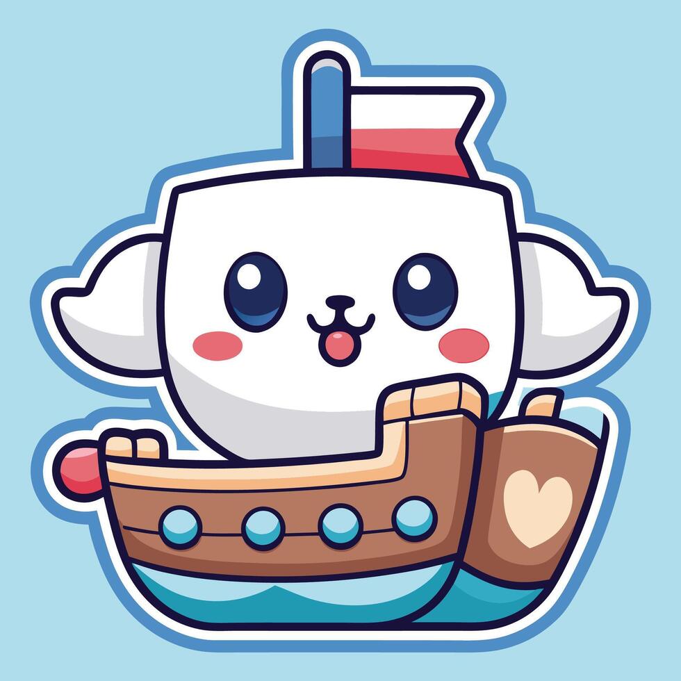 a cute dog in a boat with a flag vector