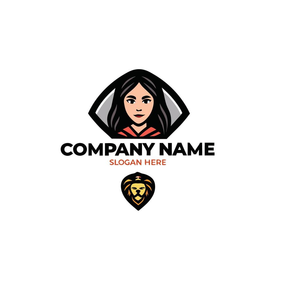 a woman with a lion head logo vector