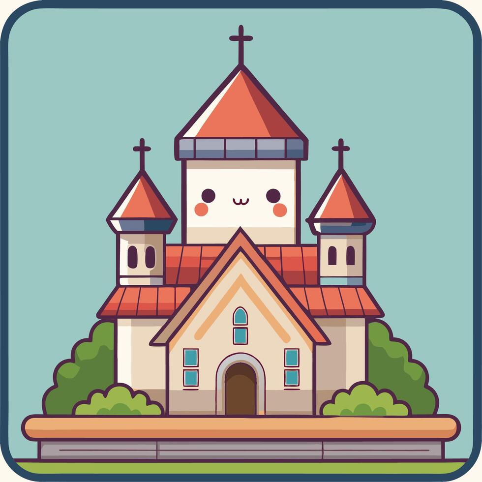 a cartoon church with a tower and a cross on top vector