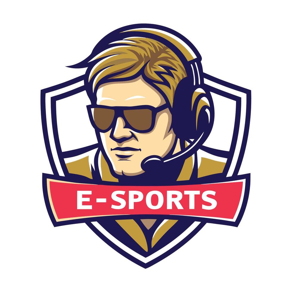 an e - sports logo with a man wearing sunglasses and a headset vector