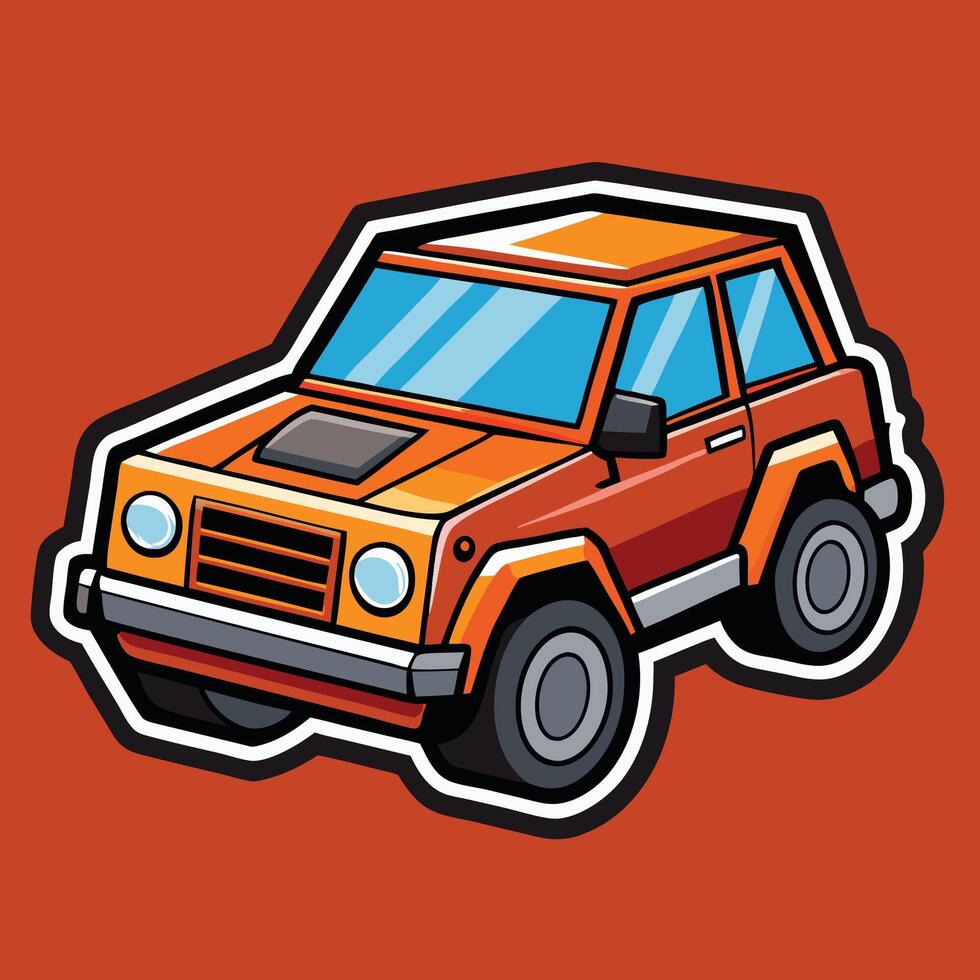 a cartoon orange car on a red background vector