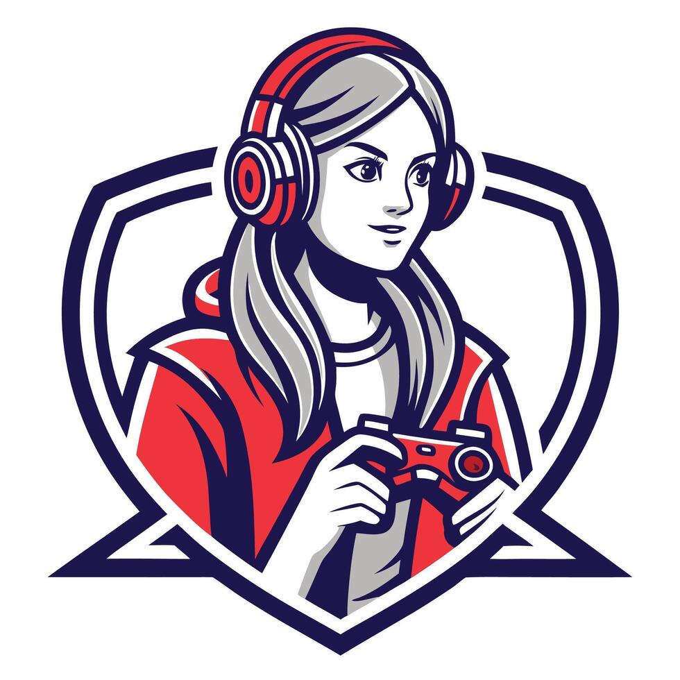 woman wearing headphones and holding a controller design art vector