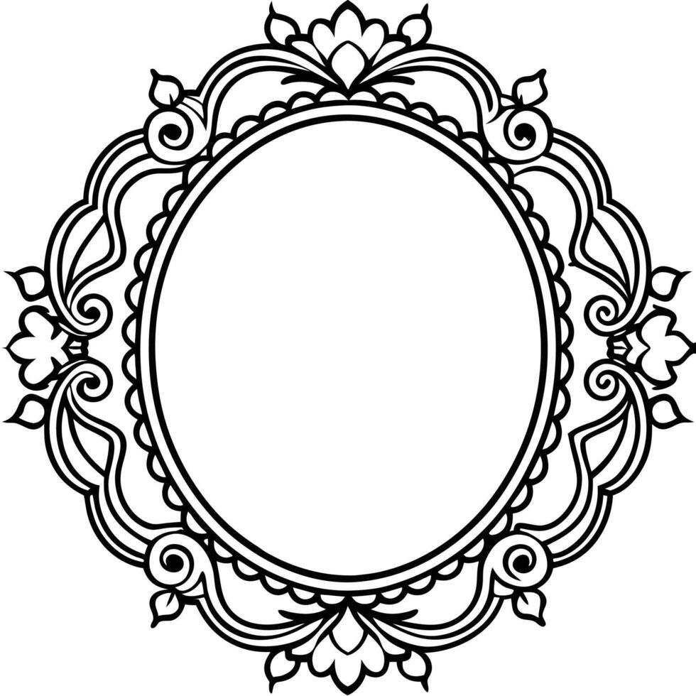 a black and white oval frame with a floral pattern vector