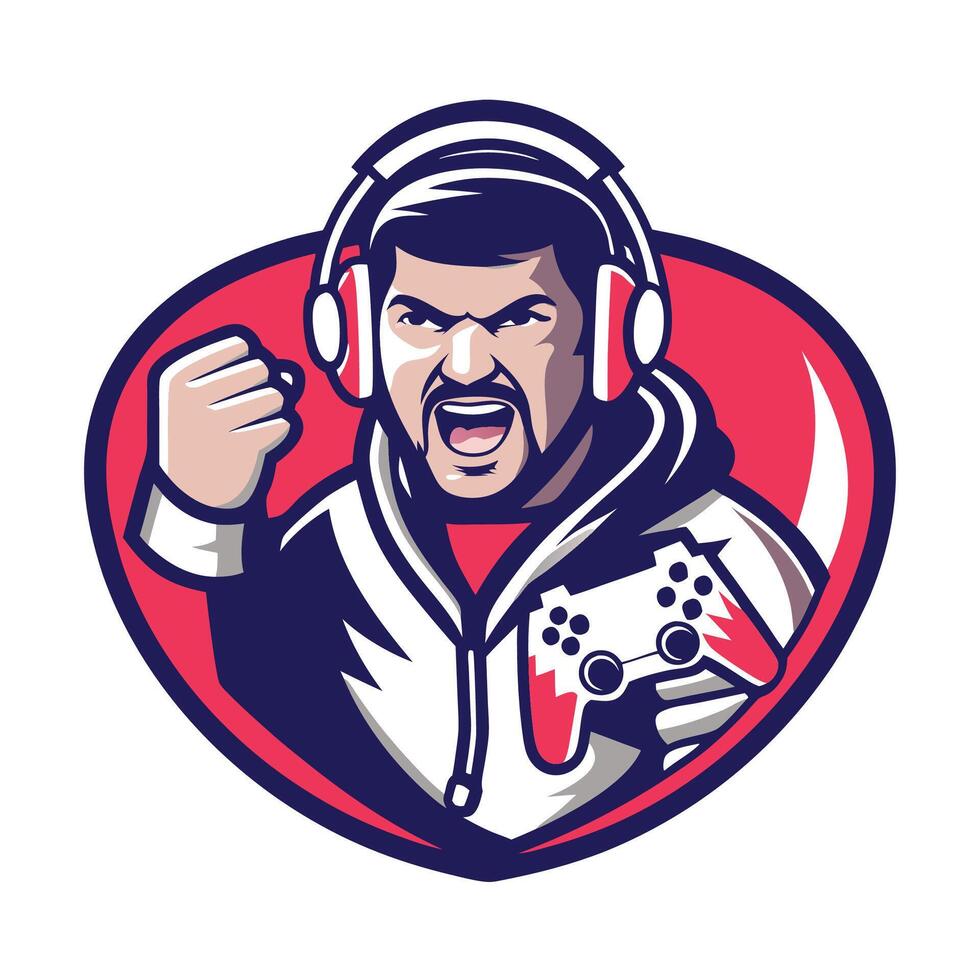 a man with headphones and a controller in his hand, design art vector