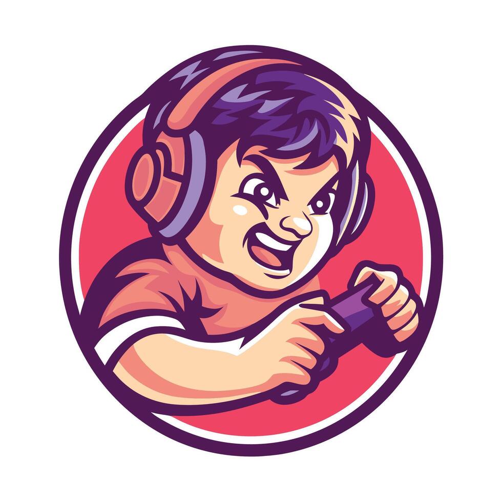 a cartoon boy playing games with headphones design art vector