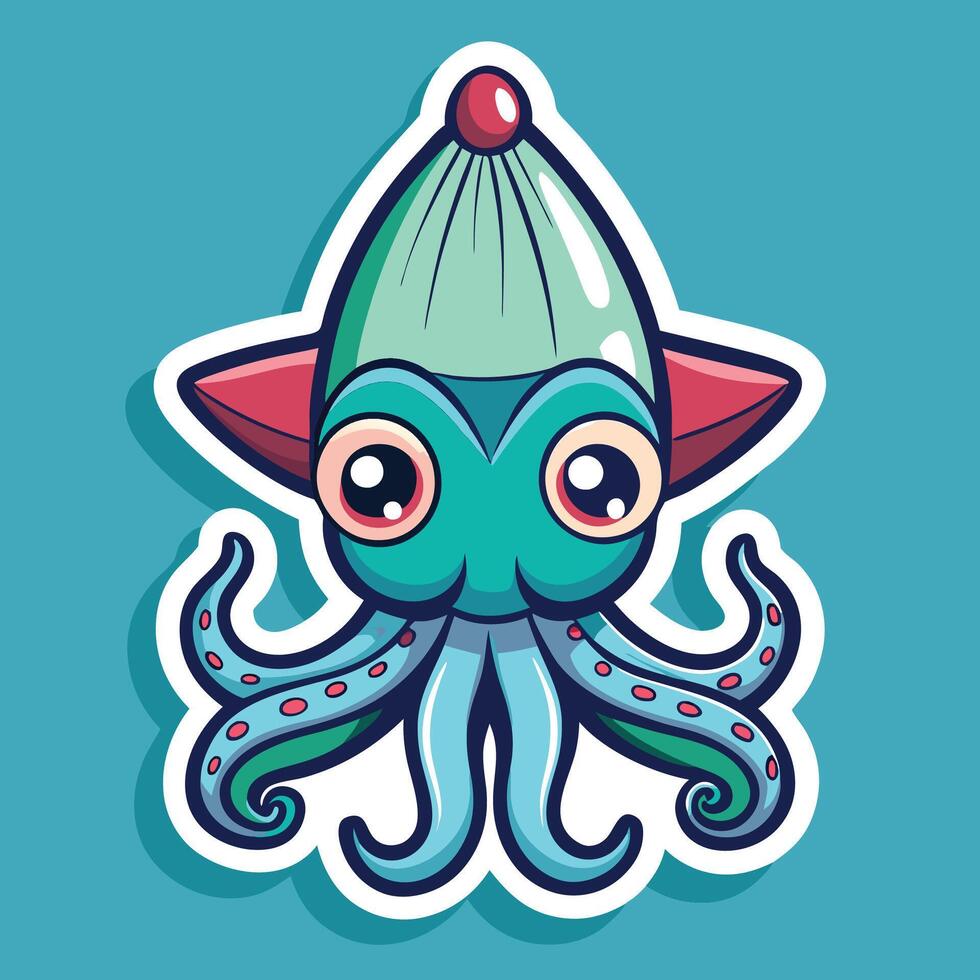 a sticker of an octopus with a hat on it vector