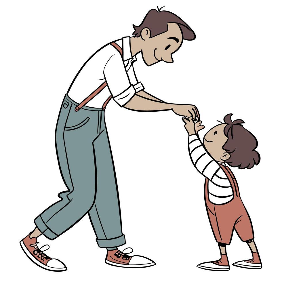 a cartoon man and a little boy are playing together vector