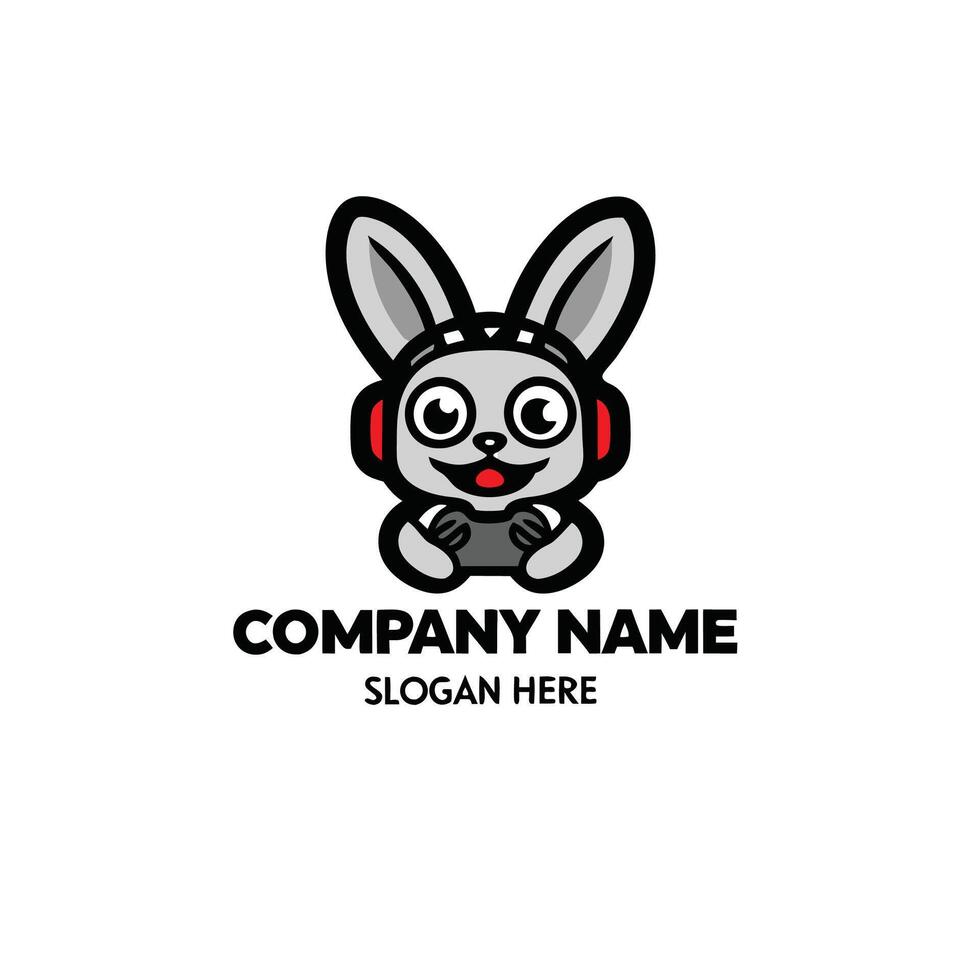a bunny with headphones logo design vector