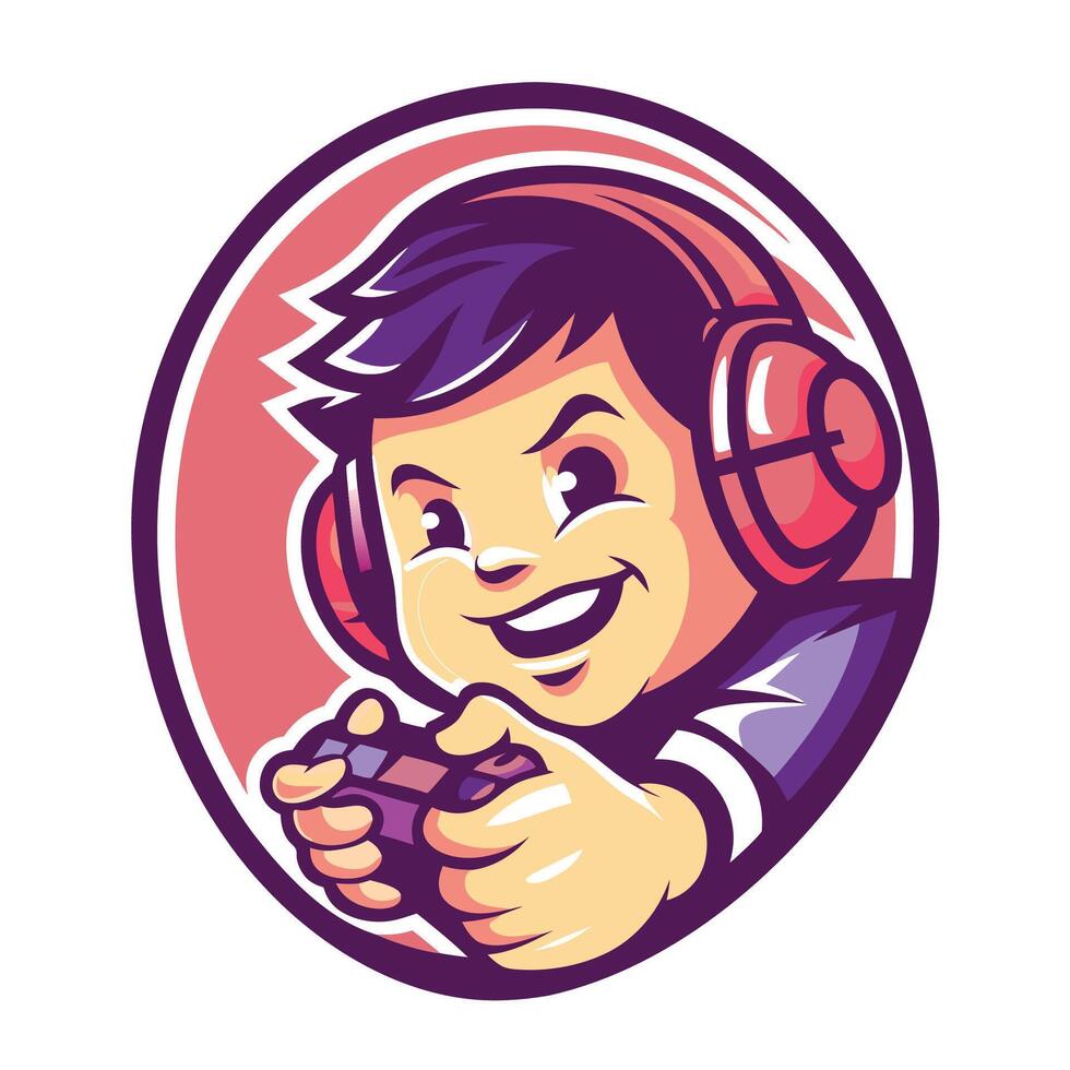 a cartoon boy playing design art games with headphones vector