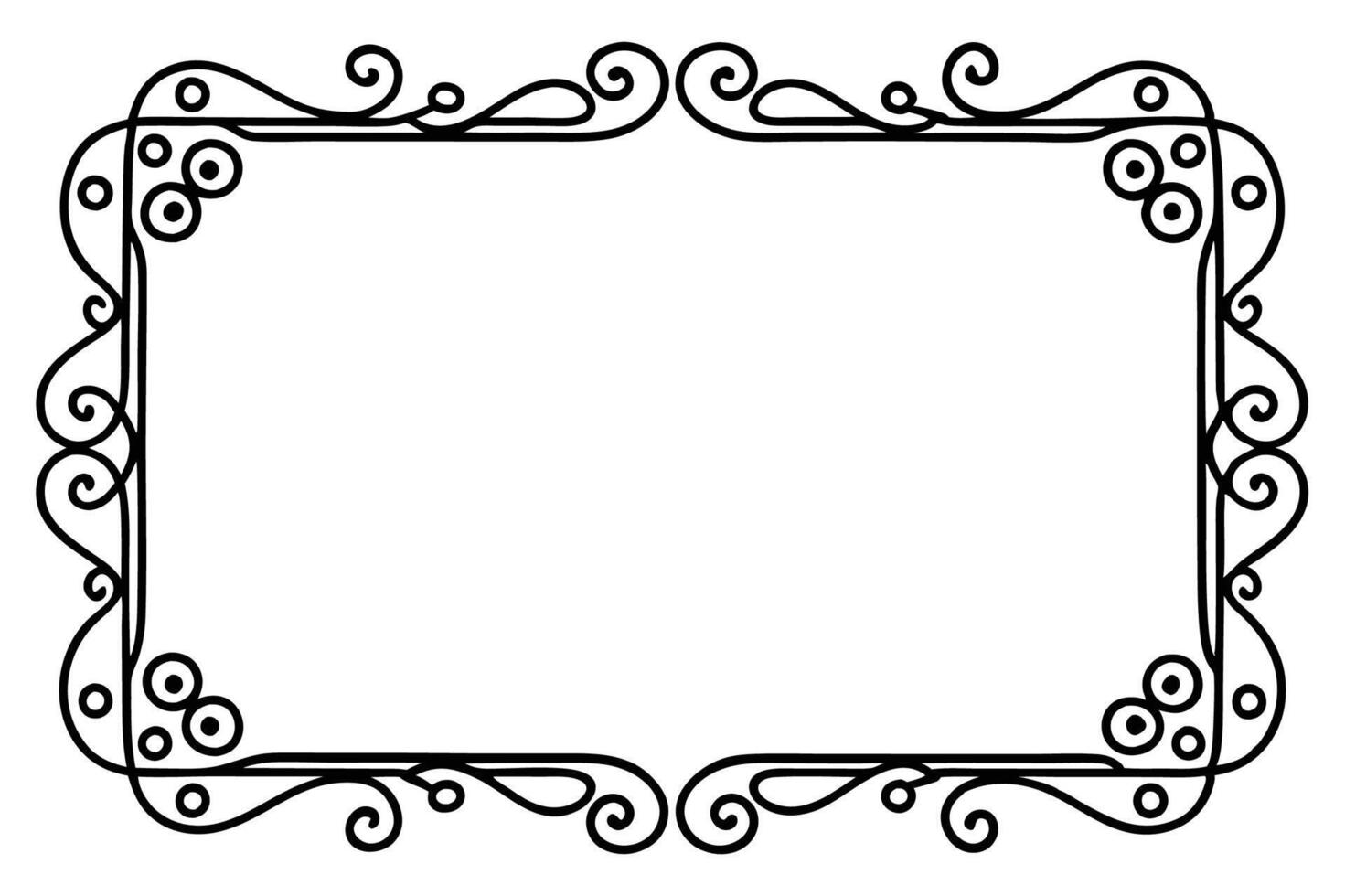 black and white drawing of a frame with swirls, vector