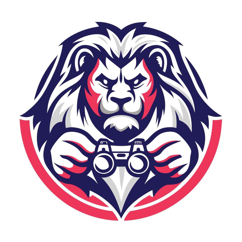 lion mascot mascot head lion with binoculars set inside circle on isolated background vector