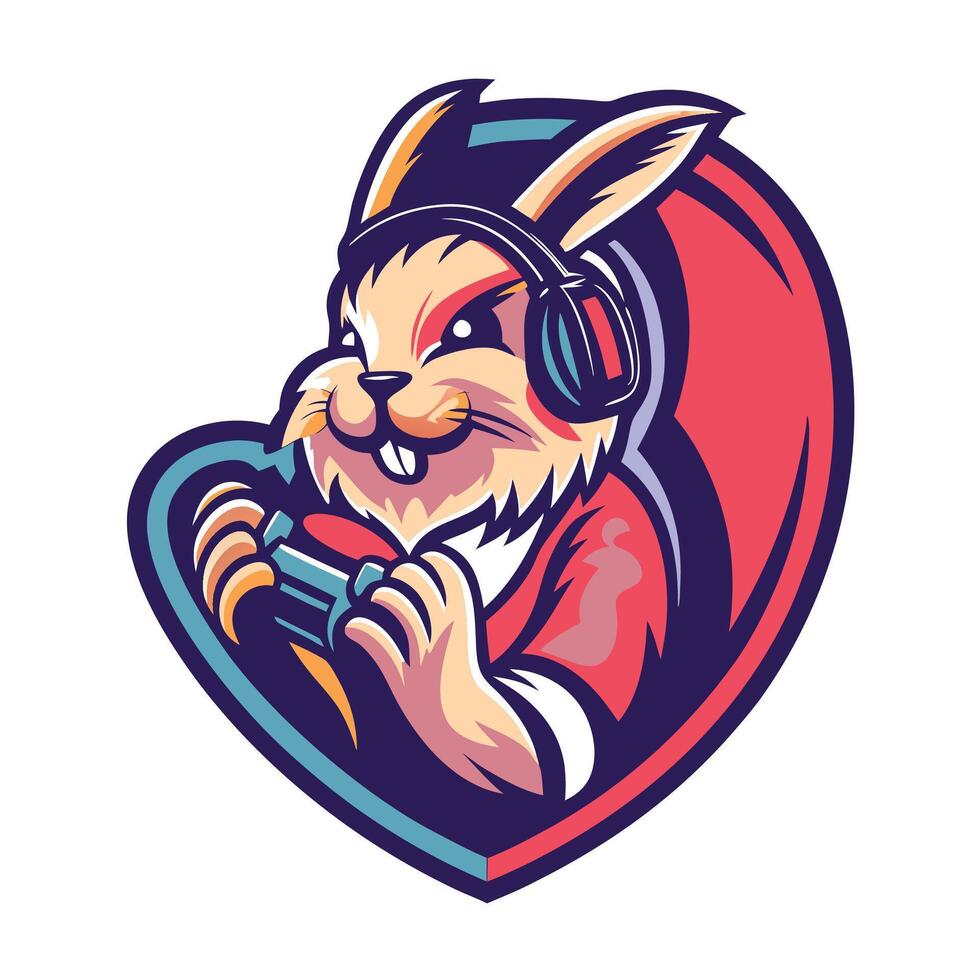 a rabbit wearing headphones design art and holding a controller design art vector