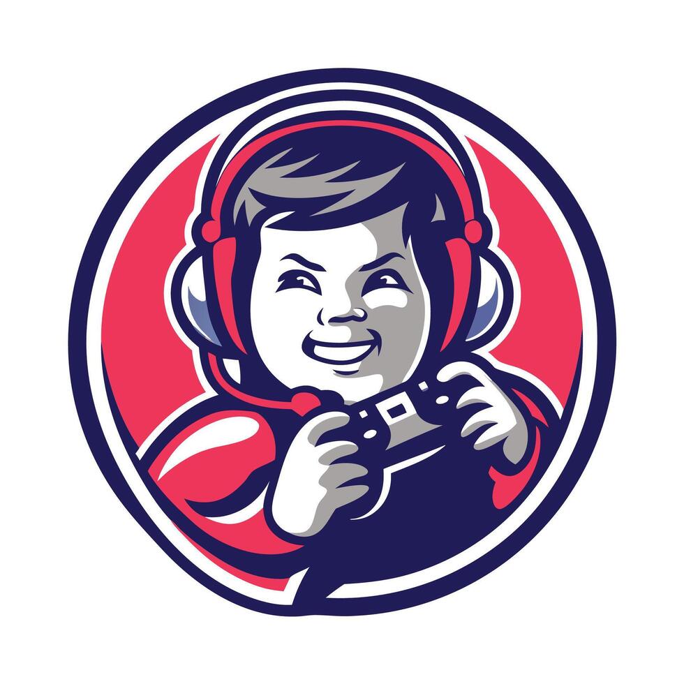 a smiling boy holding a controller in his hand, vector