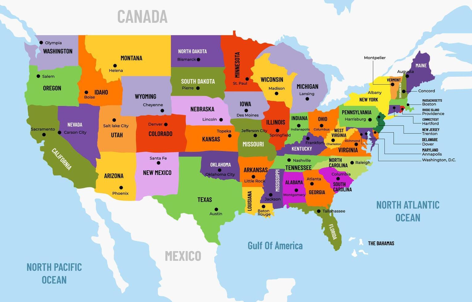 Bold Pop Gulf Of America and United States Country Map vector