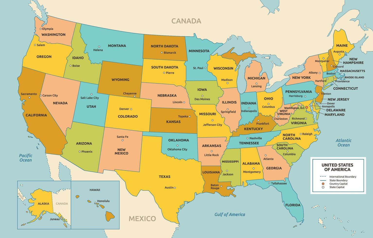 Gulf of America and United States World Map in Earthy Color vector