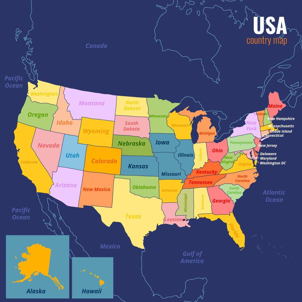 United States Map with Gulf of America and pop colors vector