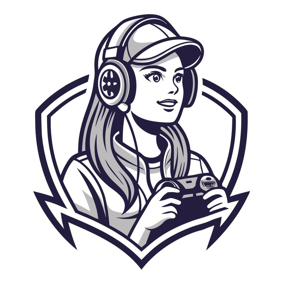 woman wearing and holding controller vector