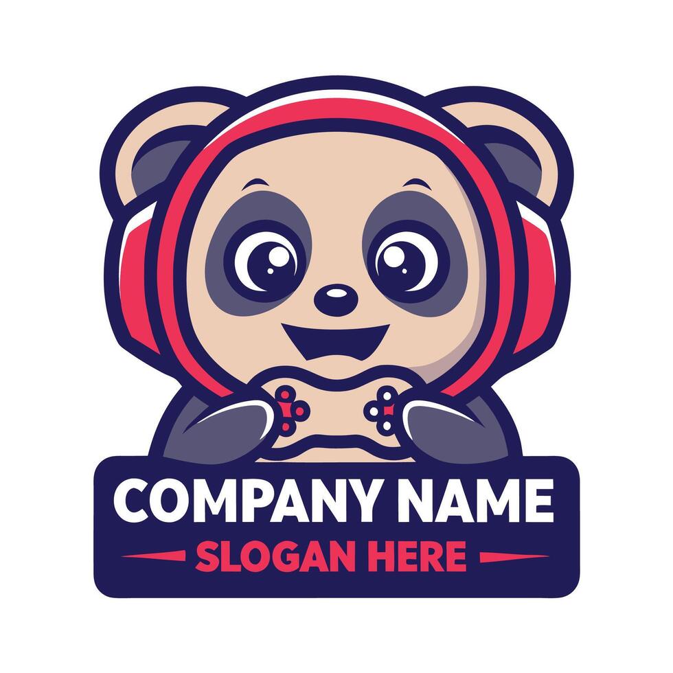a cute panda bear wearing headphones and holding a controller vector