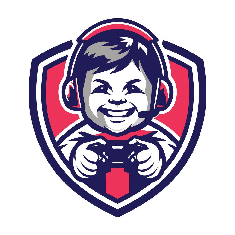 a smiling boy playing games on a shield vector