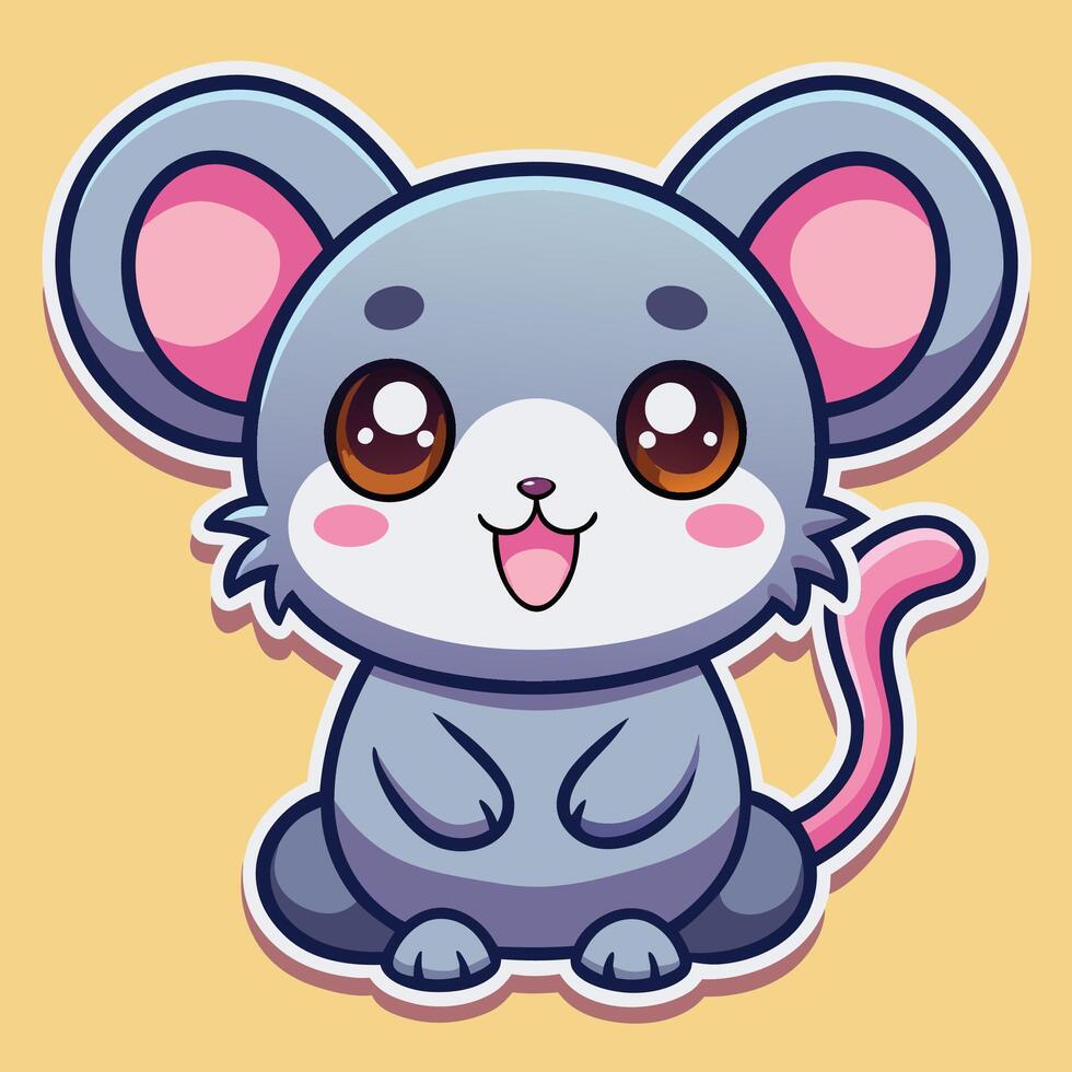 a cute mouse sticker with a pink nose and brown eyes vector