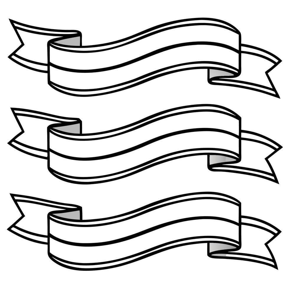 three ribbons in black and white on a white background vector