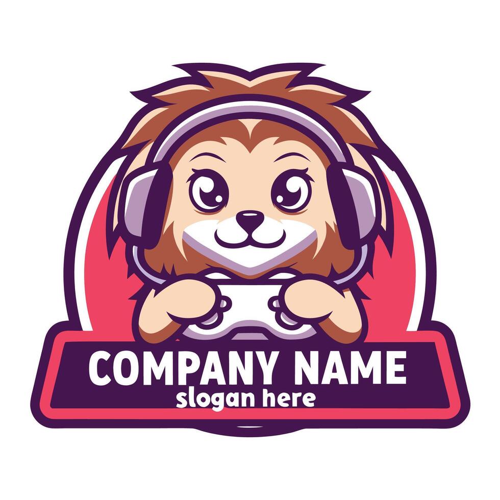 a lion playing games logo design vector