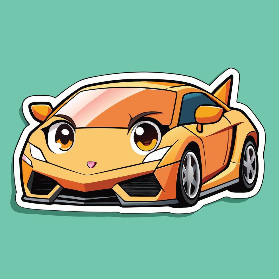 a cartoon car sticker with a big nose and eyes vector