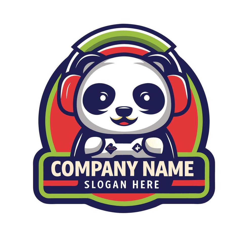 panda bear wearing headphones and holding a controller vector