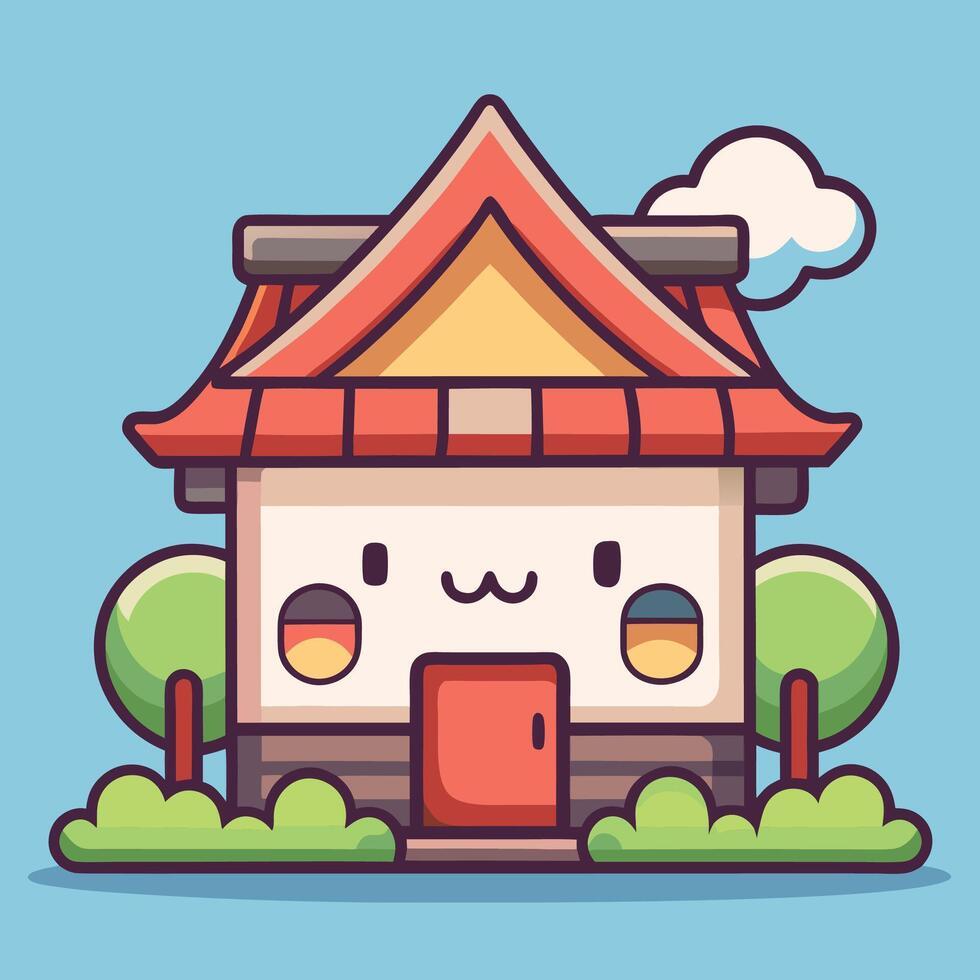 a cartoon house with a red roof and a red roof vector