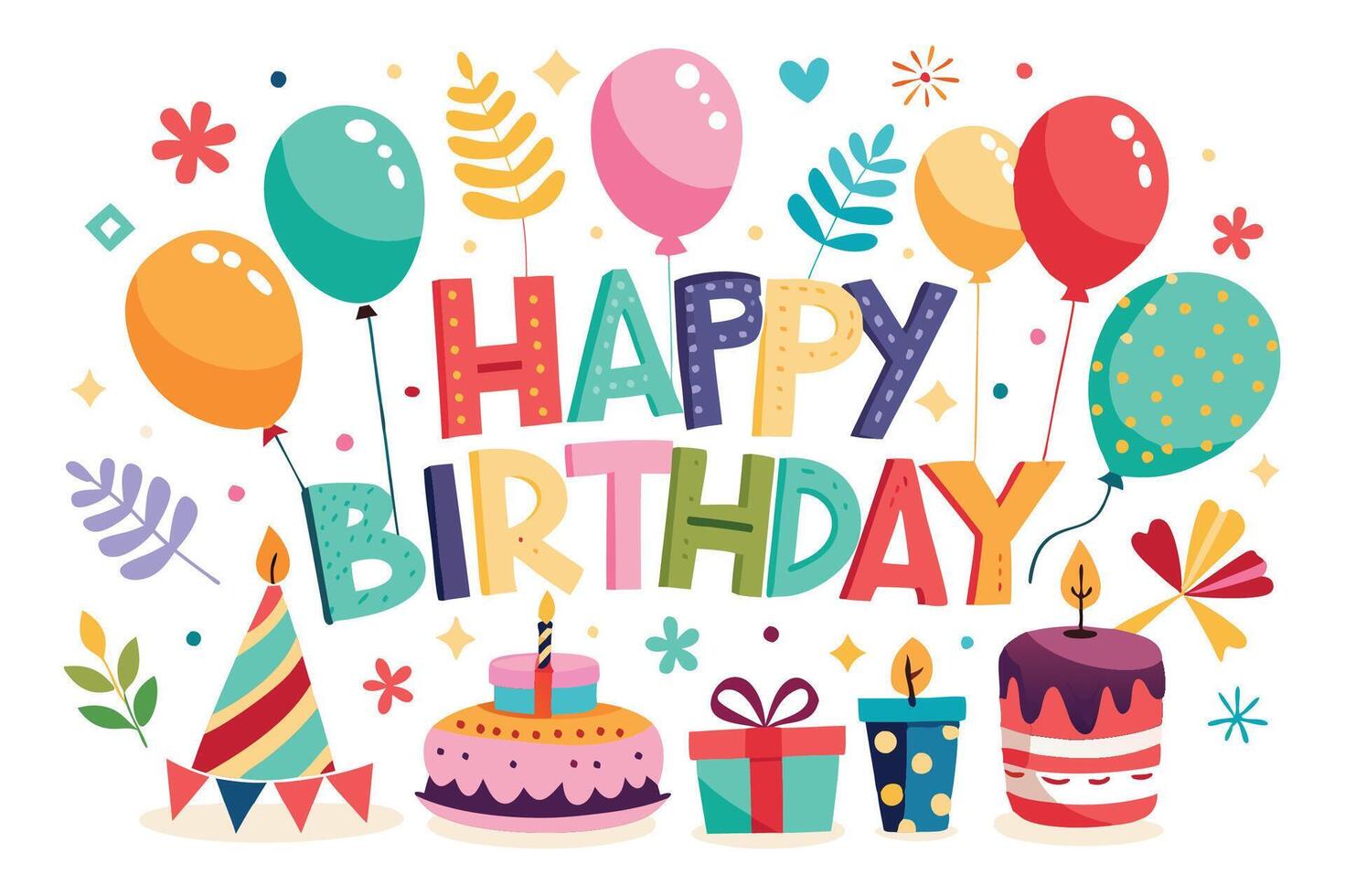 happy birthday card with balloons and cake design art design art vector
