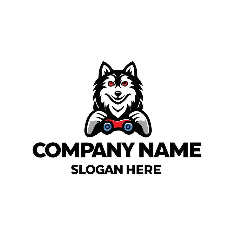 a wolf holding a controller logo design vector