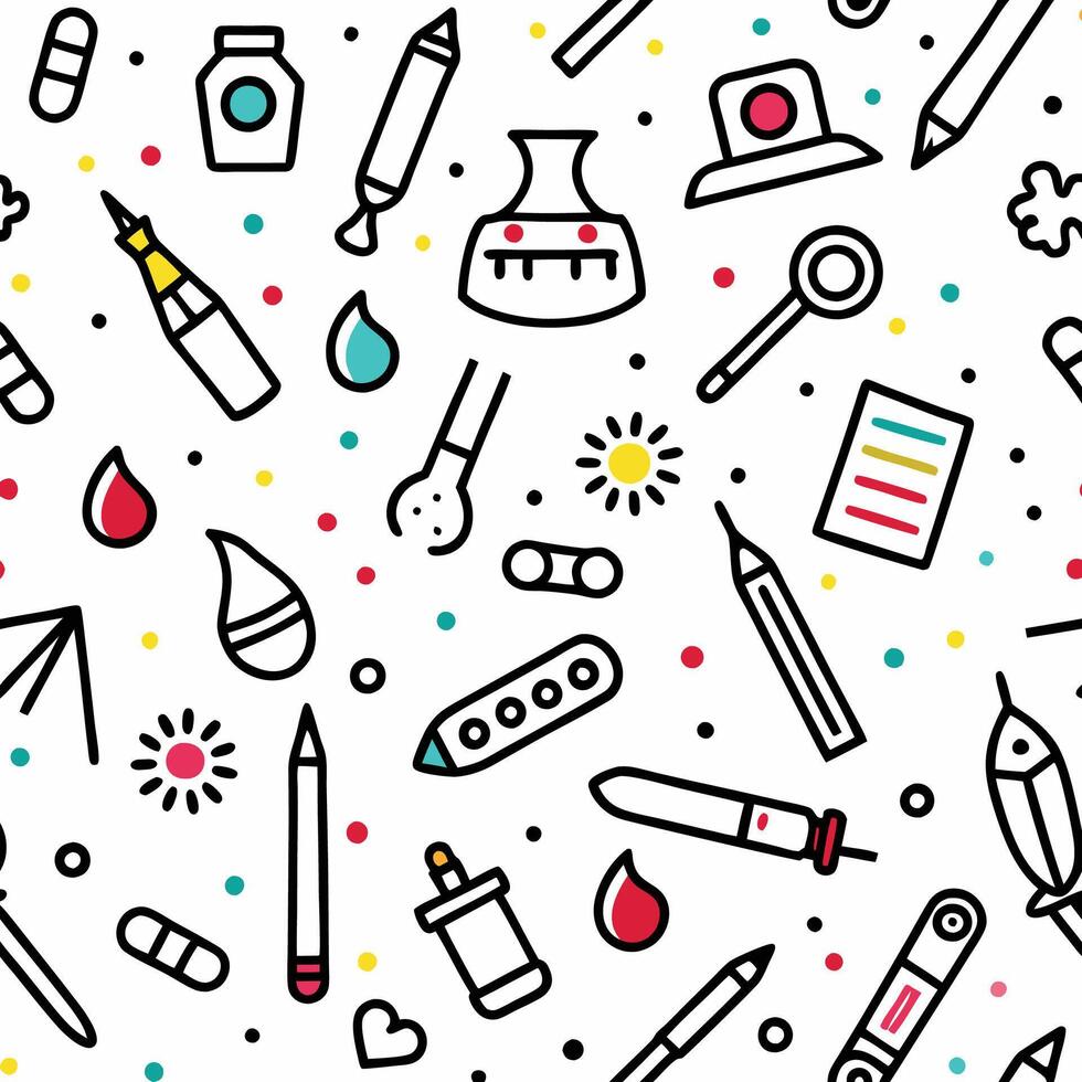 seamless pattern with school supplies and other items vector