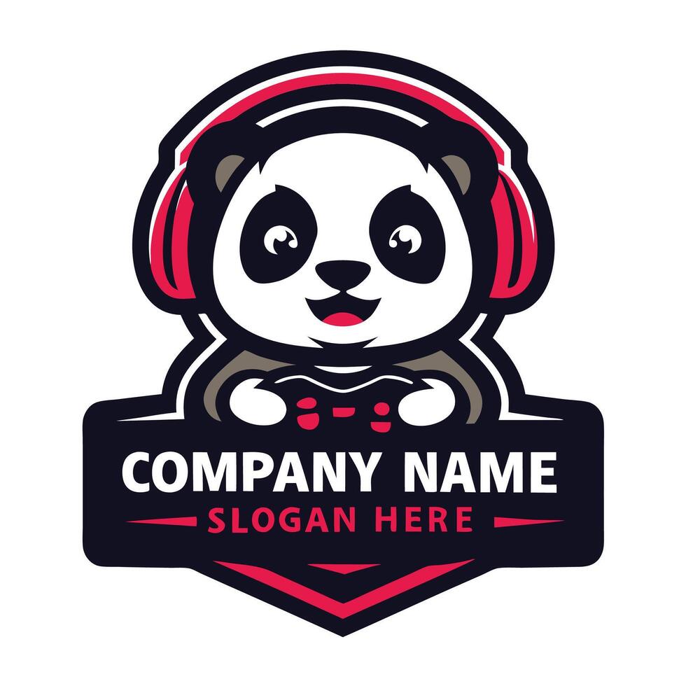 a panda bear playing games logo design vector
