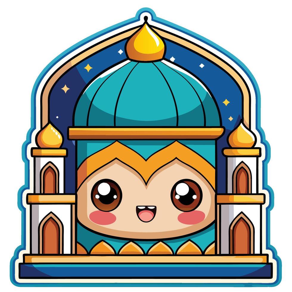 cartoon muslim mosque with a blue dome and gold crown vector