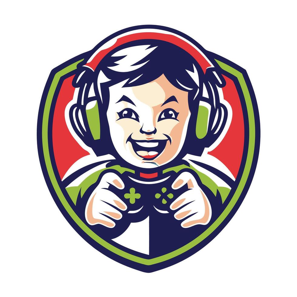 a boy playing games with headphones on his head design art vector