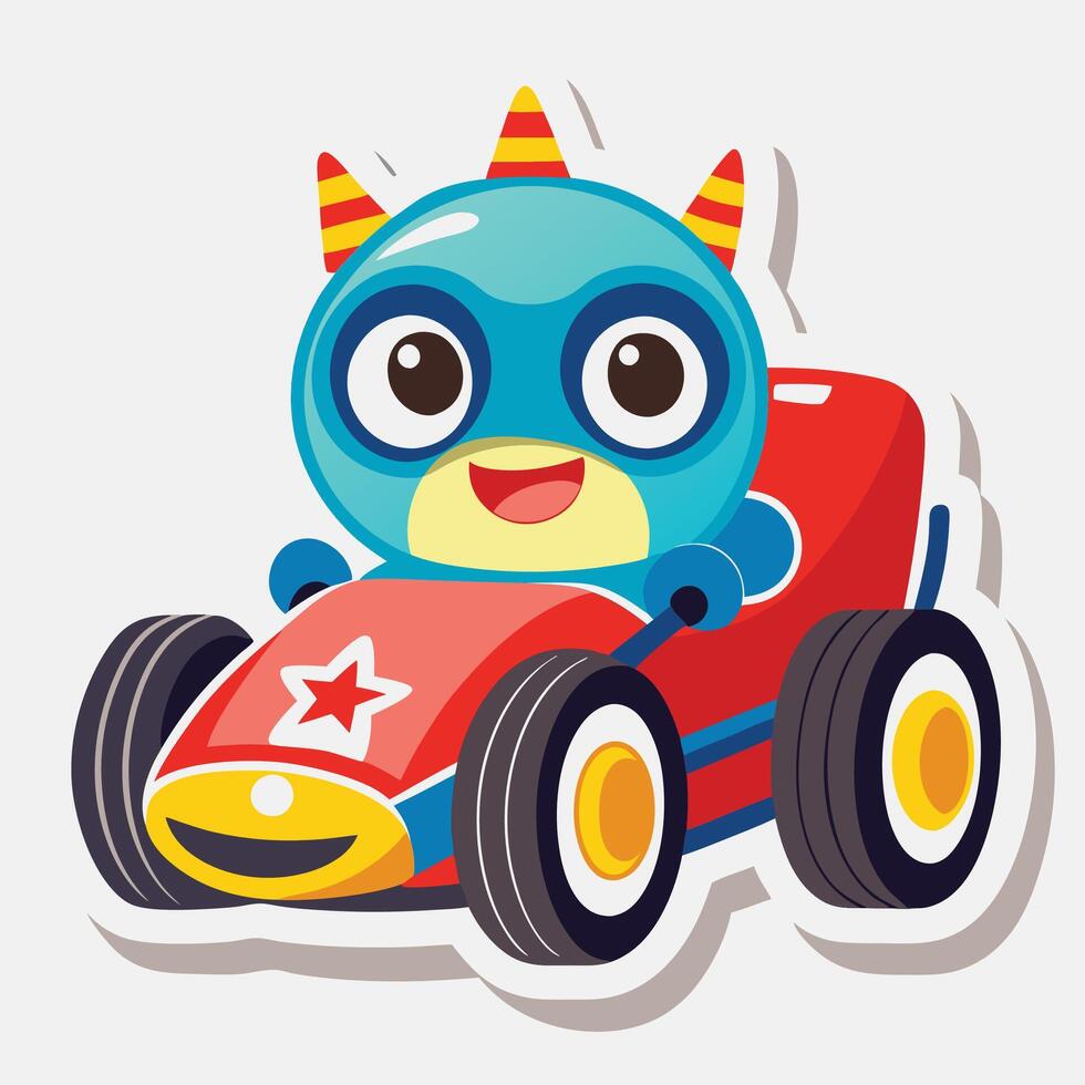 cartoon monster driving a race car vector