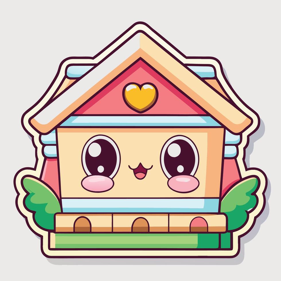 a cute house sticker with a heart on it design art vector
