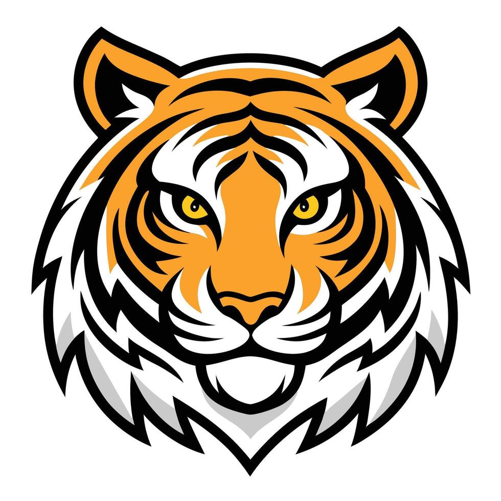 a tiger head with yellow eyes on a white background vector