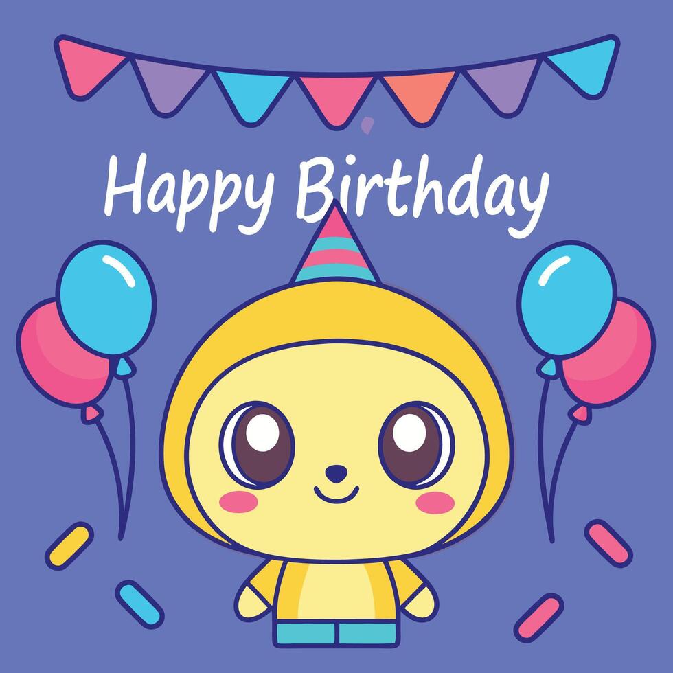 happy birthday card with cute yellow character vector