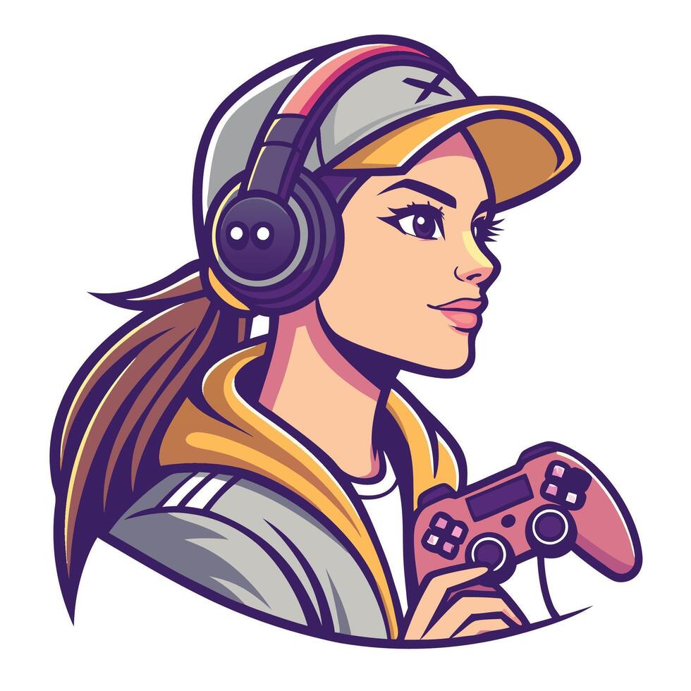 girl with headphones and a controller vector