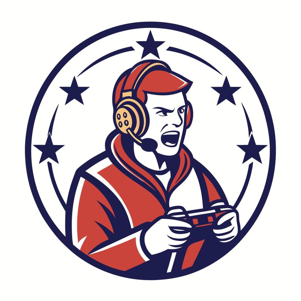 a man in a red and white shirt holding a controller vector